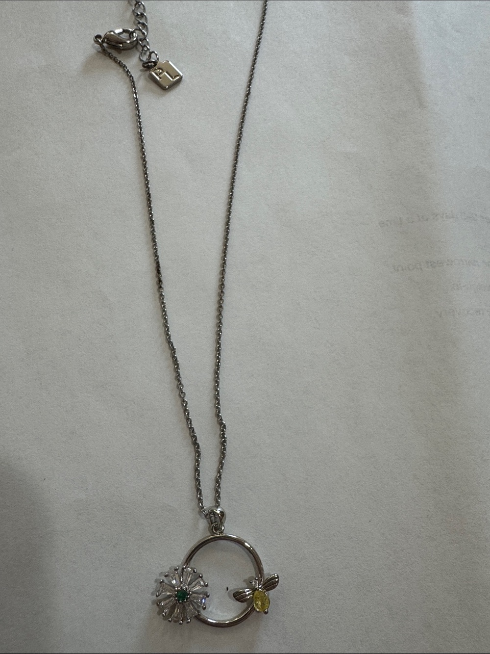Park Lane Silver Floral Circle Pendant Necklace with Flower and Bee